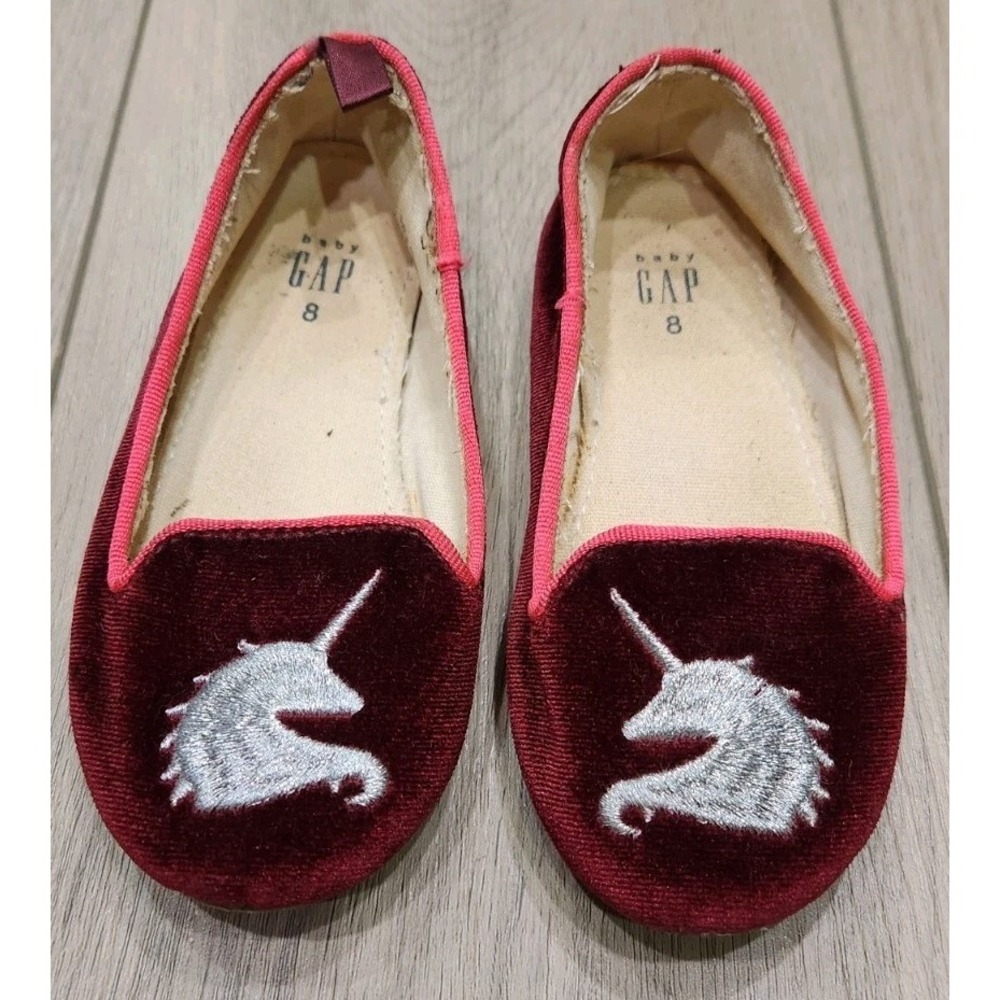 Gap Kids Red Velvet Unicorn Flats Slip On‎ Girls Shoes Size 8
